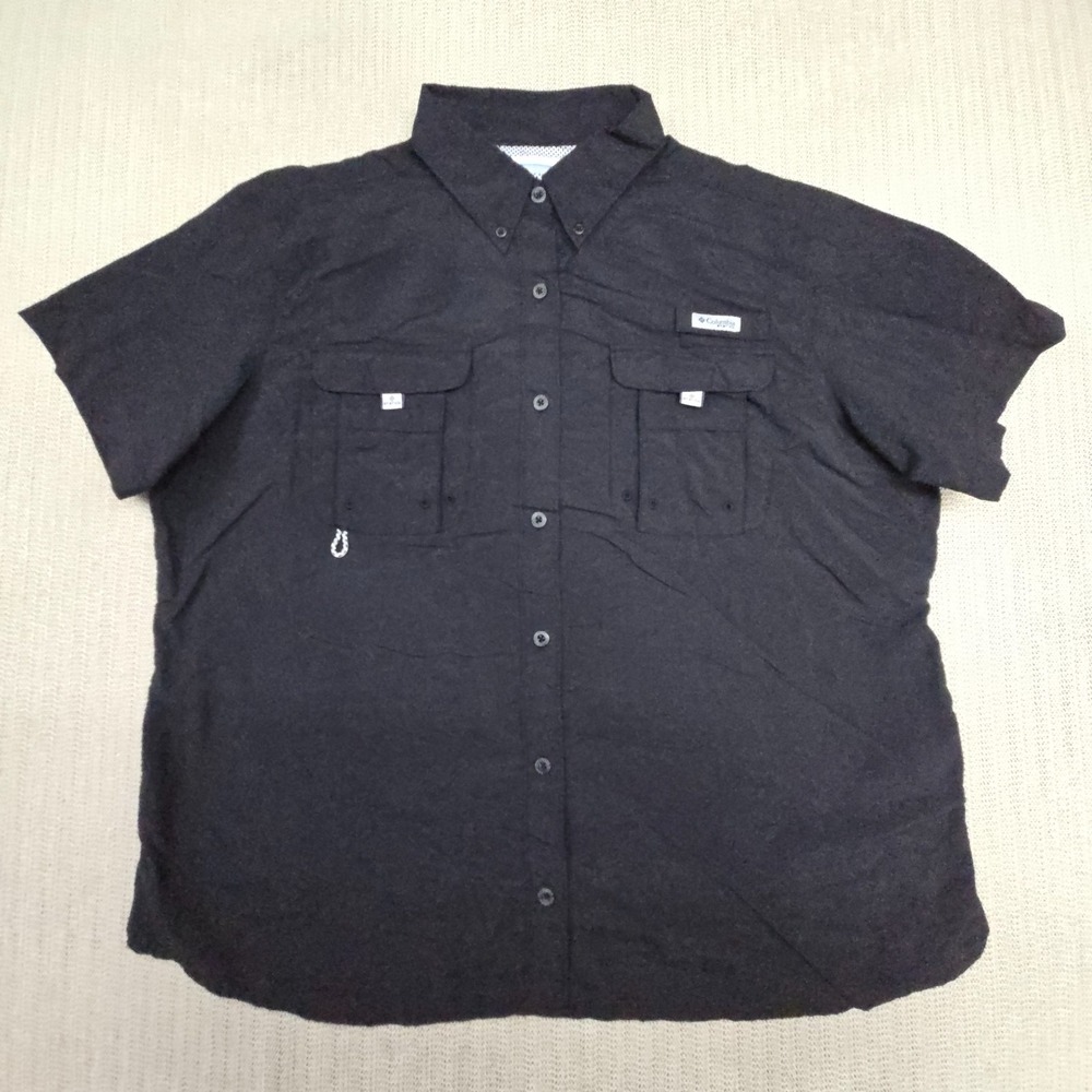 Columbia PFG Bahama II Shirt Womens  1X Black Short Sleeve Button Down Vented
